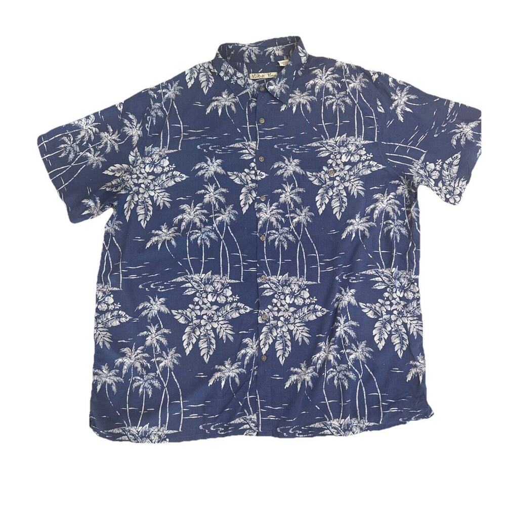 Men’s Batick Bay 100% Rayon Short Sleeve Beach‎ Shirt Blue Button Up 2XL